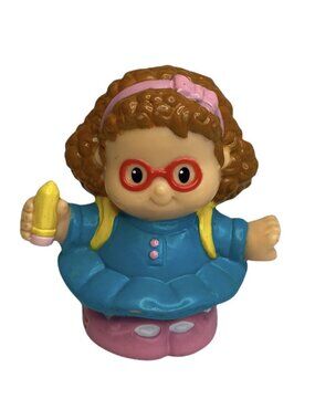 Fisher Price Little People School Girl Maggie w/ Pencil & Backpack Blue Dress